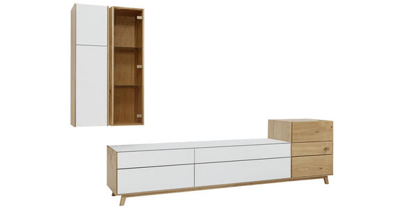 WOHNWAND 295/197/50 cm in Weiß, Eichefarben - Eichefarben/Weiß, Natur, Glas/Holz (295/197/50cm) - Dieter Knoll