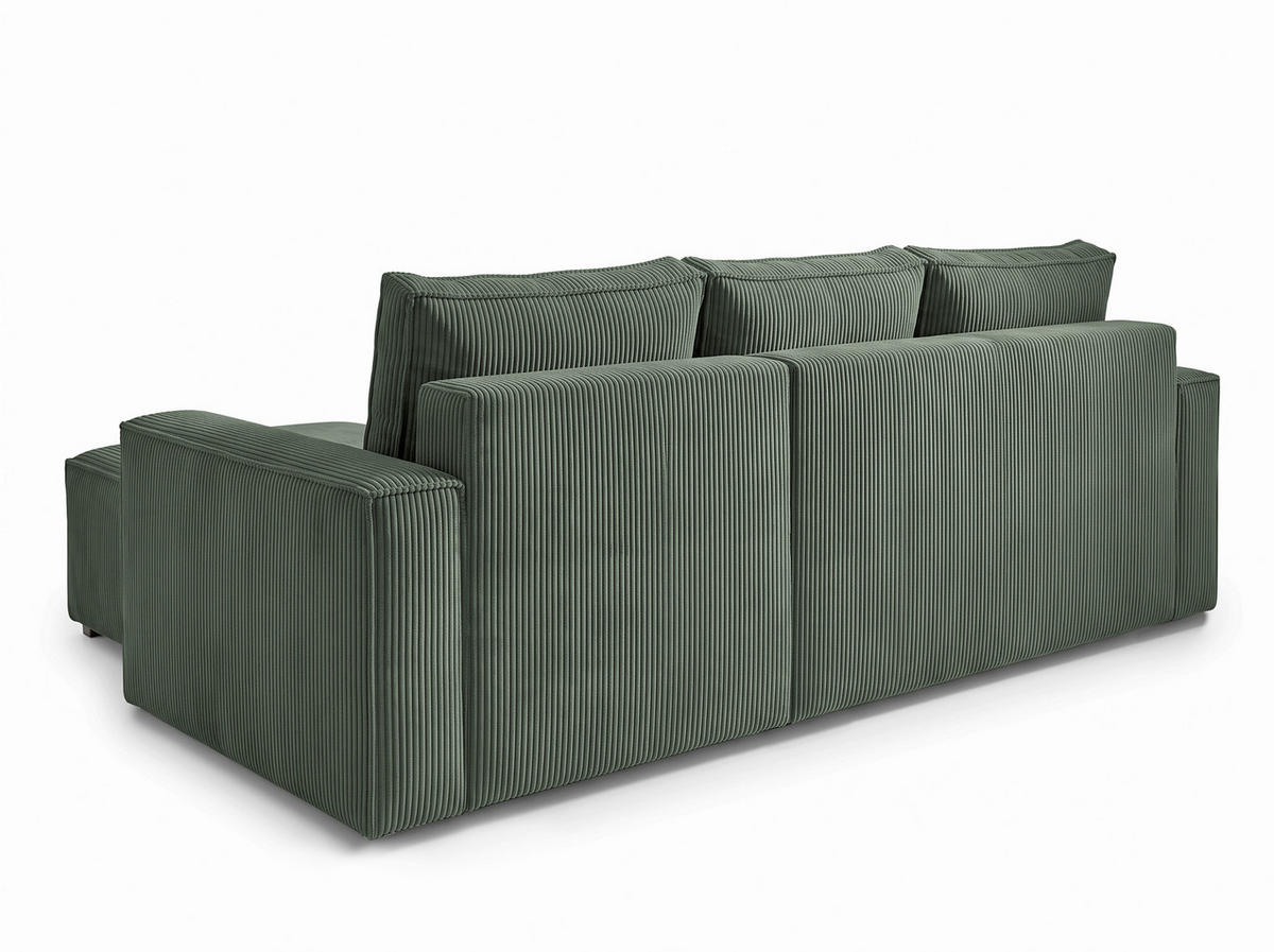 ECKSOFA Dunkelgrün Cord Rückenkissen, Bettkasten, Schlaffunktion, Rücken echt, Liegefläche im Originalstoff  - Dunkelgrün/Schwarz, MODERN, Kunststoff/Textil (232/140cm) - Xora
