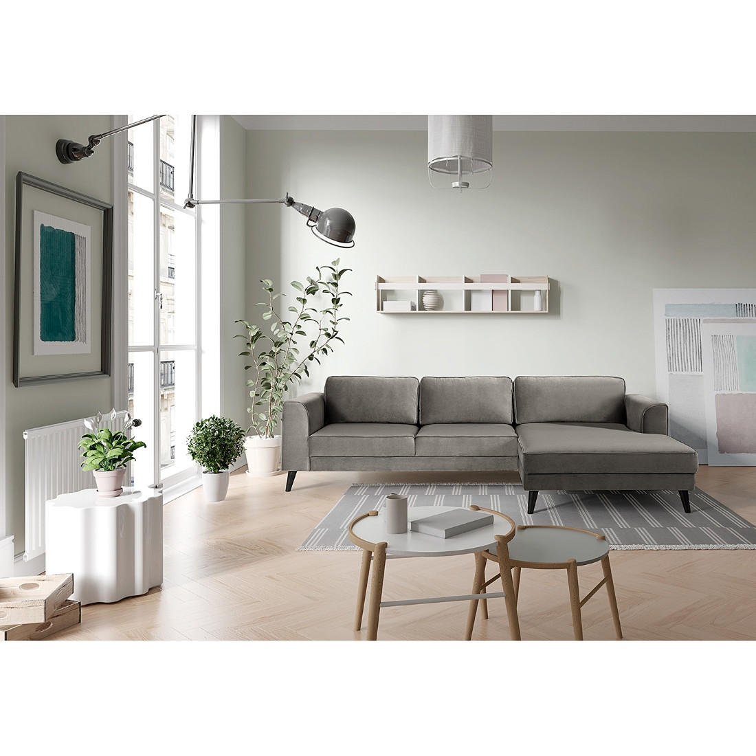 ECKSCHLAFSOFA Samt, Velours Grau  - Wengefarben/Grau, MODERN, Holz/Textil (280/85/169cm) - Trendmanufaktur