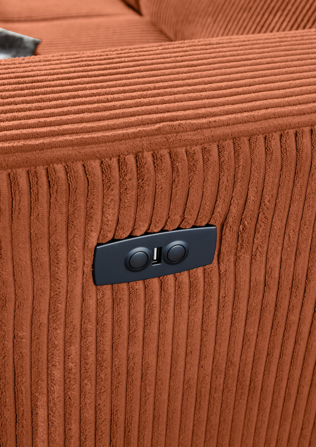ECKSOFA Rostfarben Cord Rücken echt, Kopfteilverstellung, Sitzvorzug  - Rostfarben/Schwarz, KONVENTIONELL, Textil/Metall (170/257cm) - Carryhome