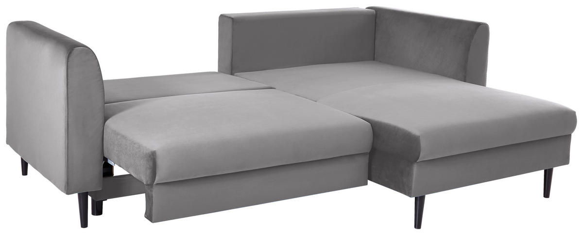 ECKSOFA Hellgrau Velours  - Hellgrau/Schwarz, Design, Holz/Textil (235/165cm) - Ti'me