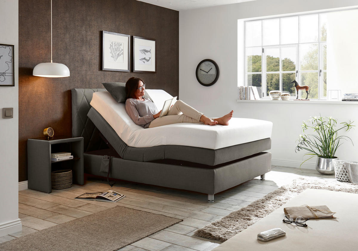 BOXSPRINGBETT 140/200 cm  in Dunkelgrau  - Dunkelgrau/Schwarz, KONVENTIONELL, Kunststoff/Textil (140/200cm) - RUF Betten