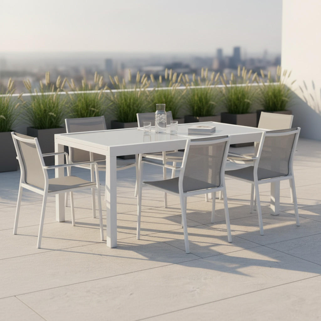 GARTENTISCH 140-200/90/75 cm Metall, Glas rechteckig  - Silberfarben, KONVENTIONELL, Glas/Metall (140-200/90/75cm) - Gardenson