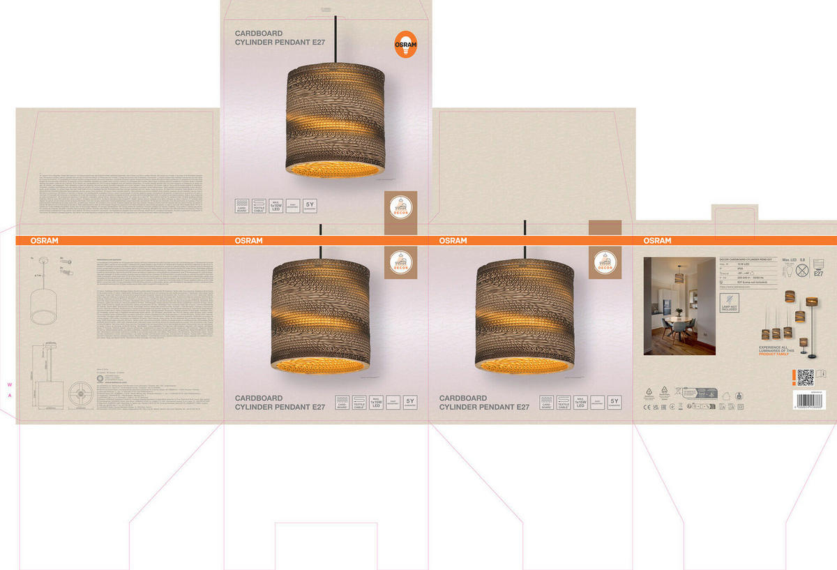 HÄNGELEUCHTE 25/130 cm  - Braun, Natur, Karton/Metall (25/130cm) - Osram