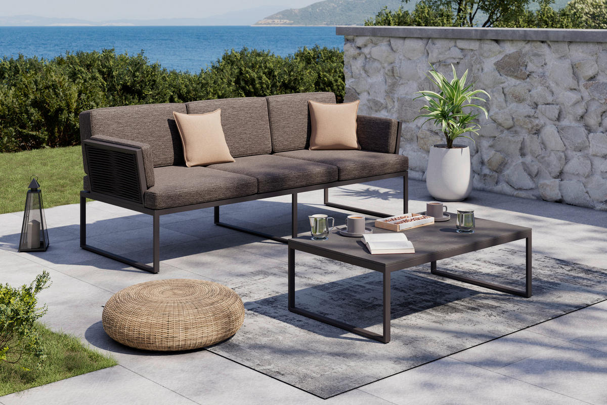 LOUNGESOFA  - Dunkelgrau/Anthrazit, Design, Textil/Metall (203/75/83cm) - Amatio