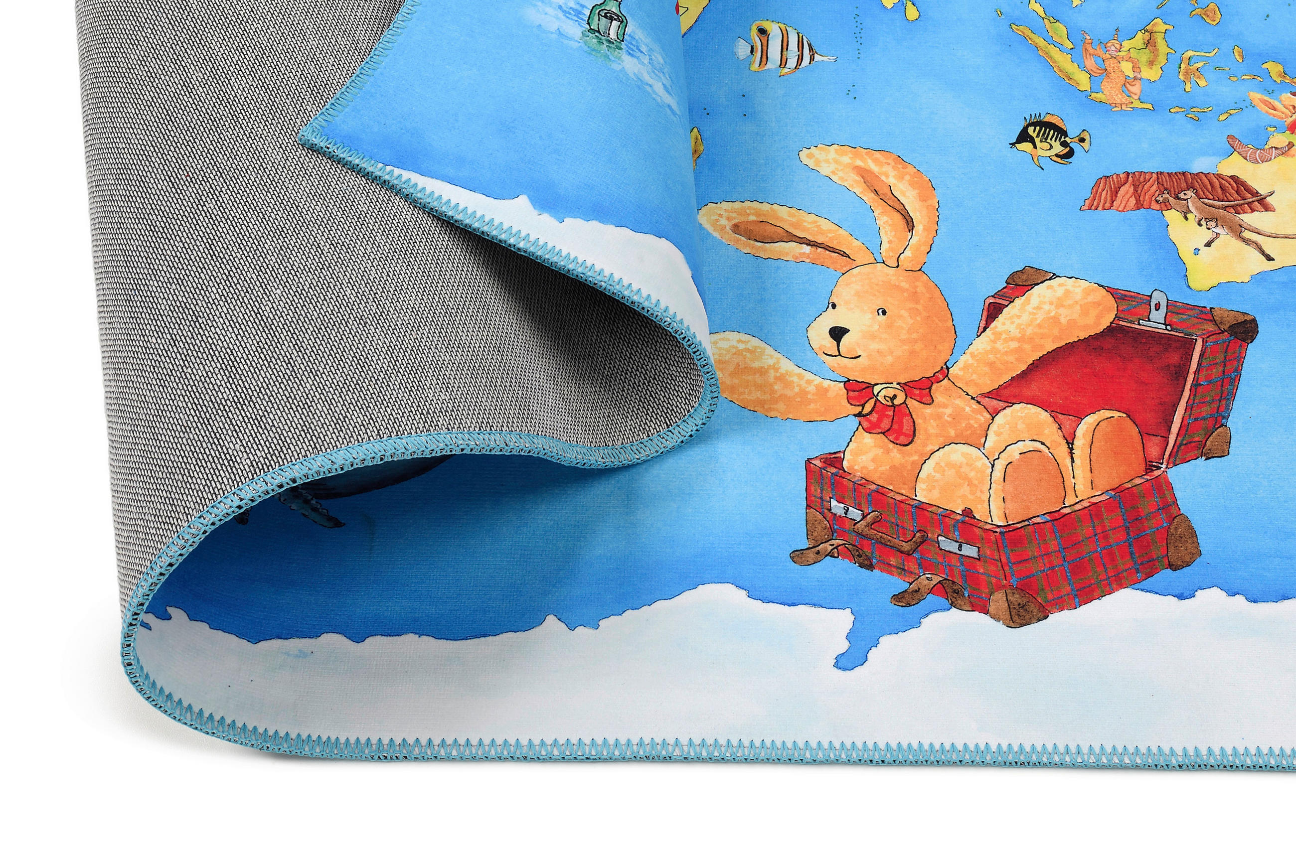 Thumbnail - Spielteppich Felix der Hase, Mehrfarbig, Textil, Weltkarte, rechteckig, 100x160 cm, Oeko-Tex® Standard 100, für Fußboden...