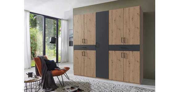 DREHTÜRENSCHRANK in Graphitfarben, Eiche Artisan - Schwarz/Graphitfarben, KONVENTIONELL, Holzwerkstoff/Kunststoff (225/208/58cm) - Carryhome