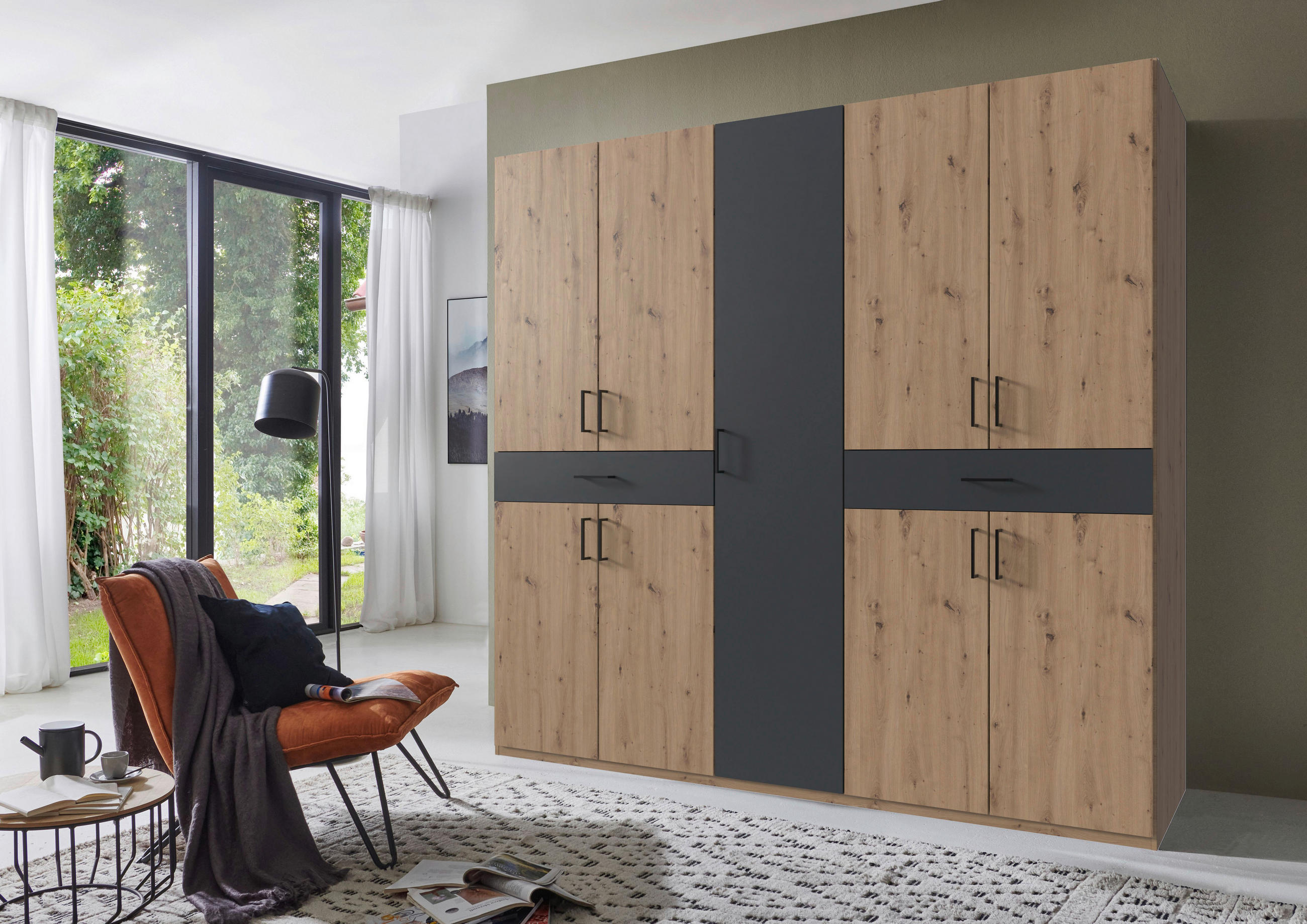 DREHTÜRENSCHRANK in Graphitfarben, Eiche Artisan  - Schwarz/Graphitfarben, Konventionell, Holzwerkstoff/Kunststoff (225/208/58cm) - Carryhome