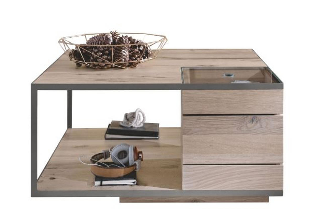 COUCHTISCH in Holz, Metall, Glas 80/80/40 cm  - Eichefarben/Anthrazit, KONVENTIONELL, Glas/Holz (80/80/40cm) - Voglauer