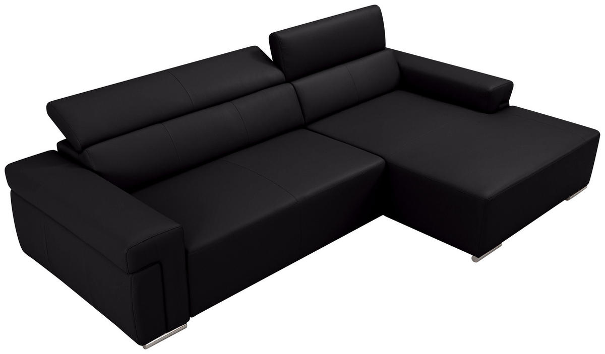 ECKSOFA inkl. Funktion DUA Schwarz Echtleder  - Chromfarben/Schwarz, Design, Leder/Metall (293/170cm) - Novel