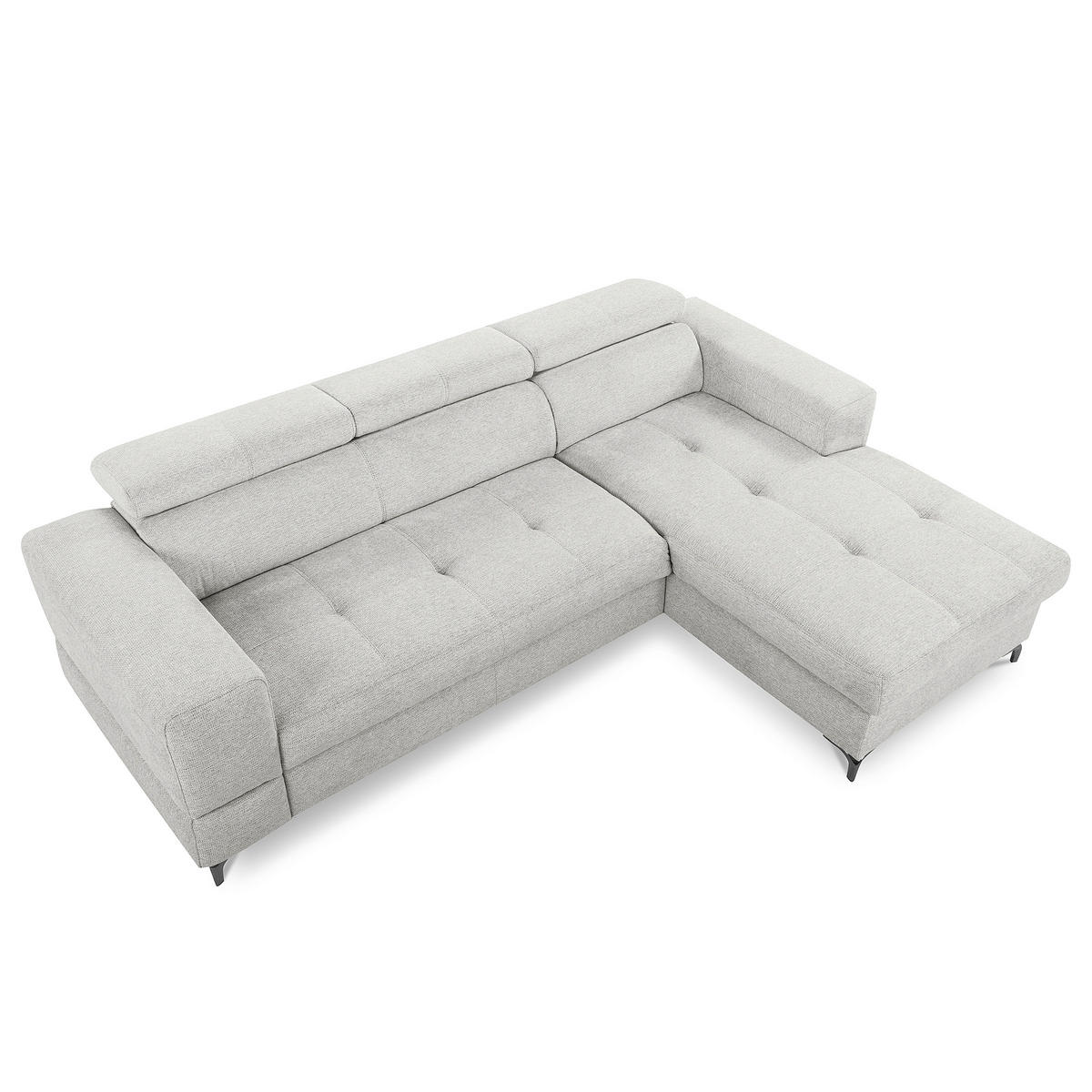 ECKSOFA TORINO Hellgrau Chenille Bettkasten, Kopfteilverstellung  - Schwarzchrom/Hellgrau, Design, Textil/Metall (247/173cm) - Livetastic
