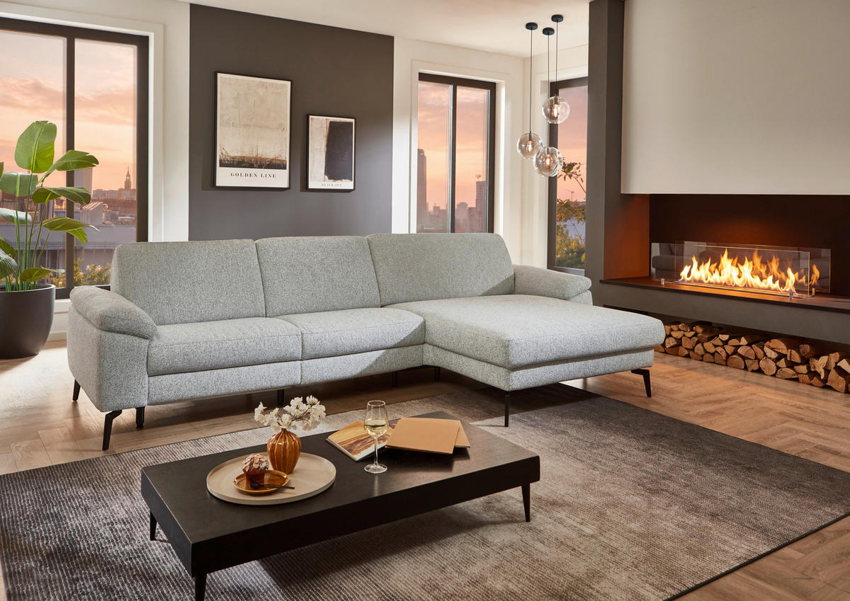 ECKSOFA  in Chenille Silberfarben  309/171 cm  - Silberfarben/Schwarz, Design, Textil/Metall (309/171cm) - Valdera