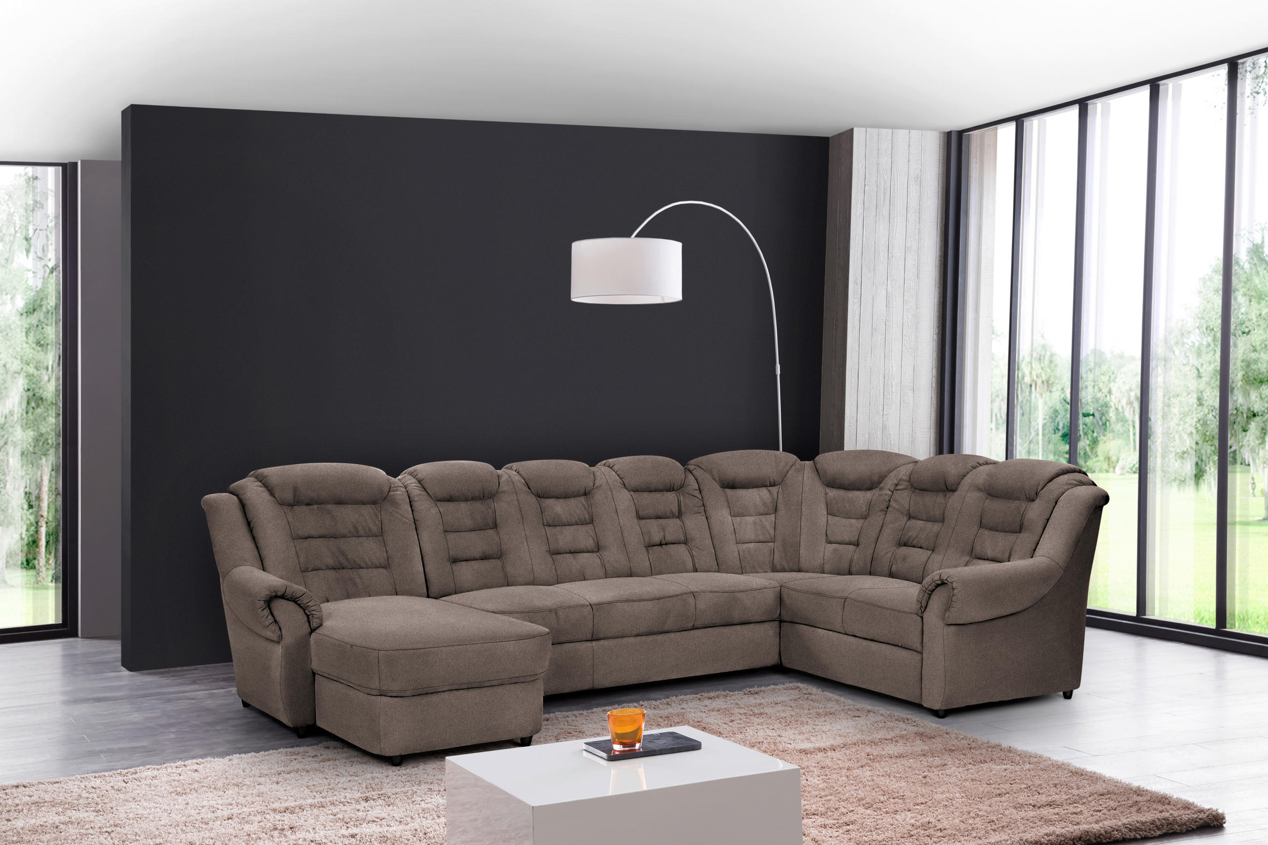 WOHNLANDSCHAFT in Chenille Taupe  - Taupe/Schwarz, Konventionell, Kunststoff/Textil (165/333/216cm) - Livetastic