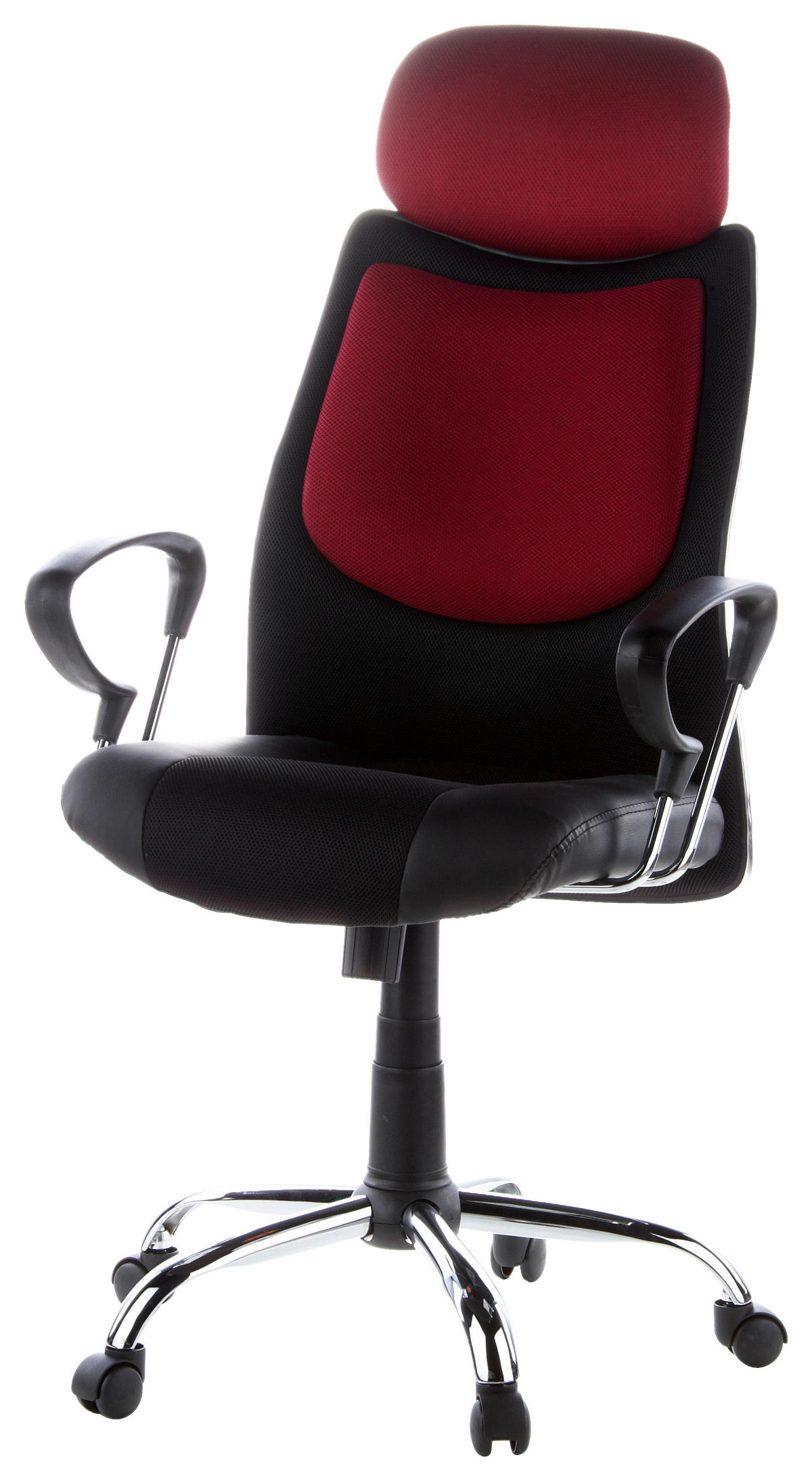 DREHSTUHL Lederlook, Webstoff Schwarz, Weinrot  - Silberfarben/Weinrot, Basics, Kunststoff/Textil (62/129/52cm) - MID.YOU