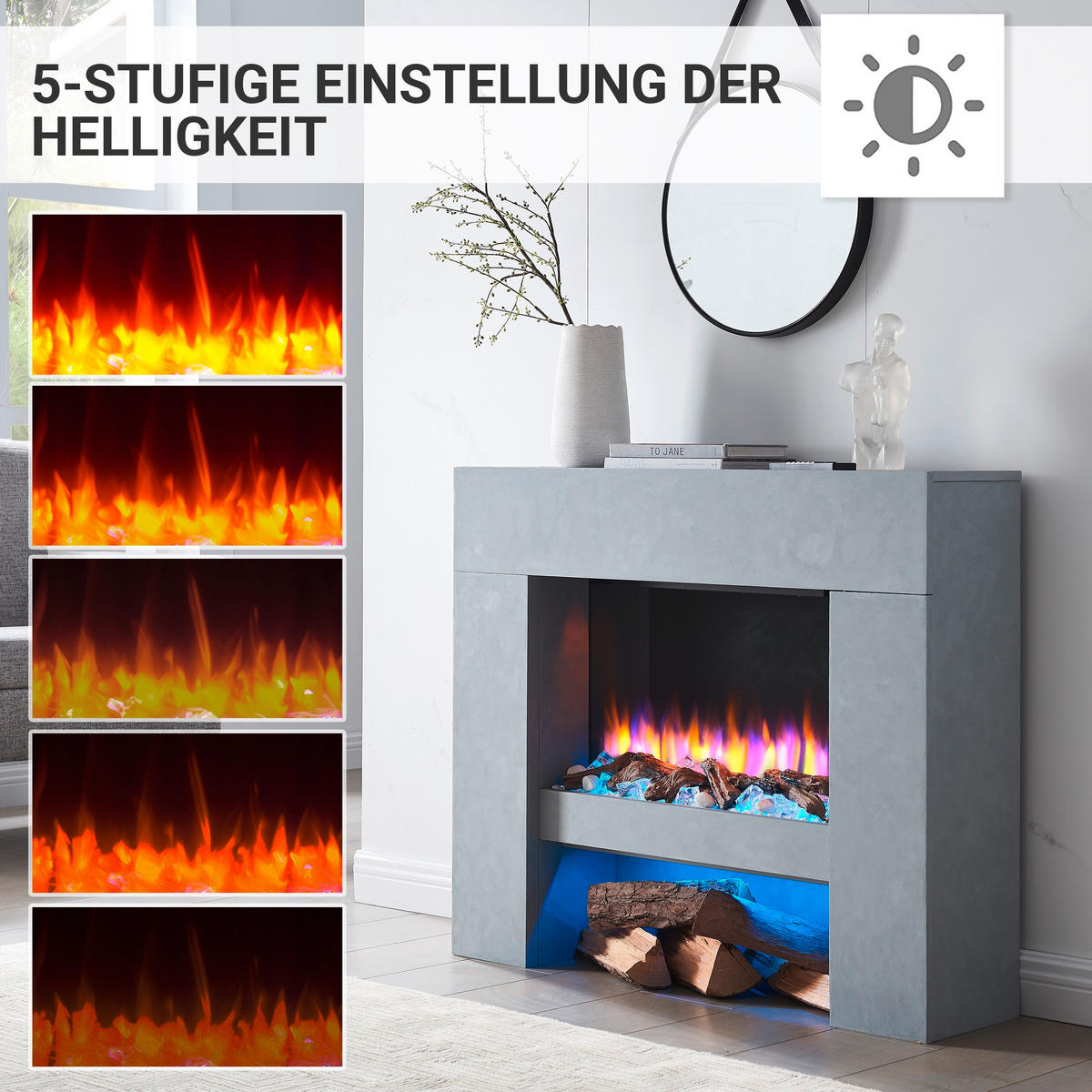 ELEKTROKAMIN - Grau, Basics, Holzwerkstoff/Metall (100/25/84cm)