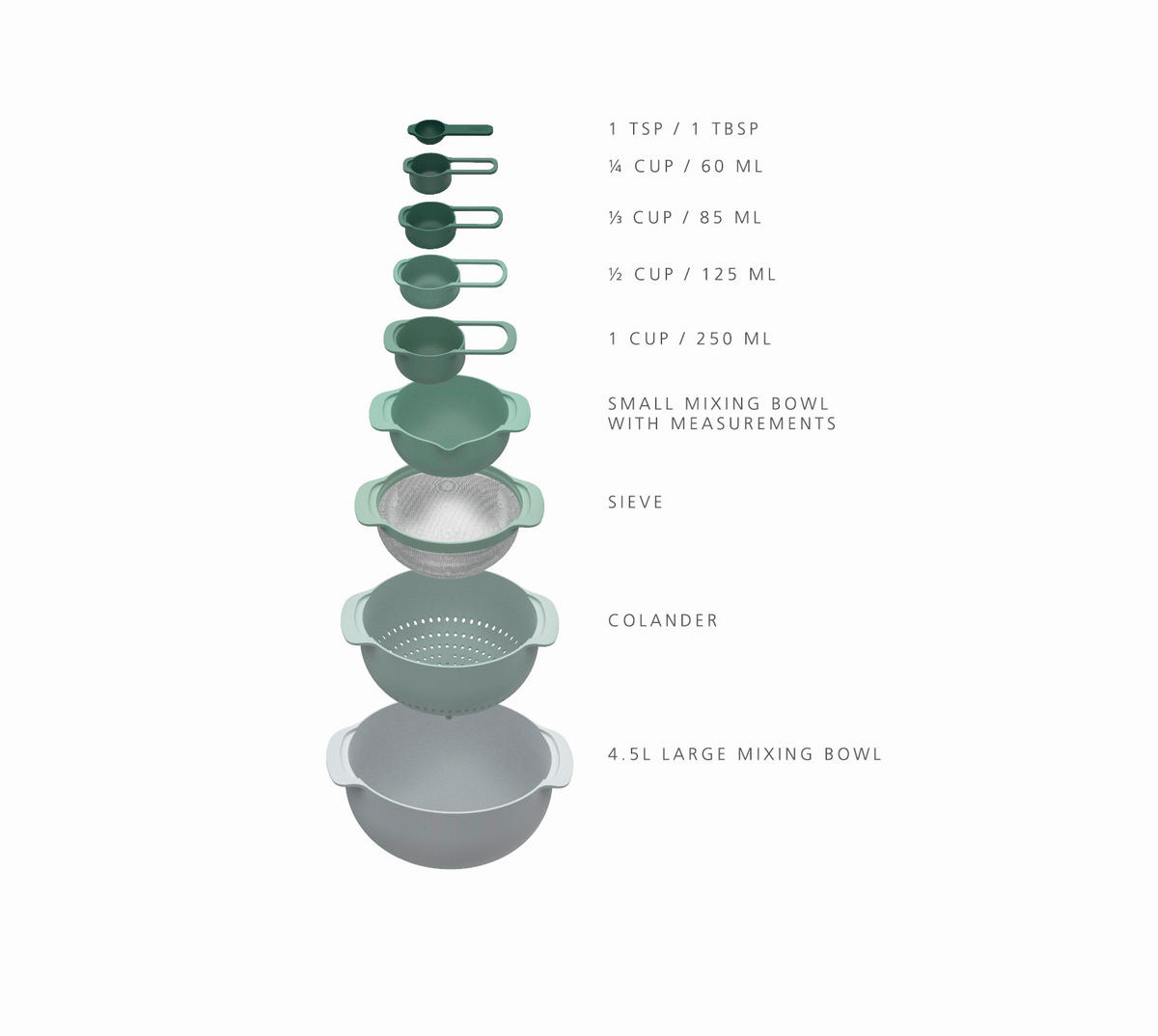 SCHÜSSELSET Nest 9-teilig  - Salbeigrün, Basics, Kunststoff - Joseph Joseph