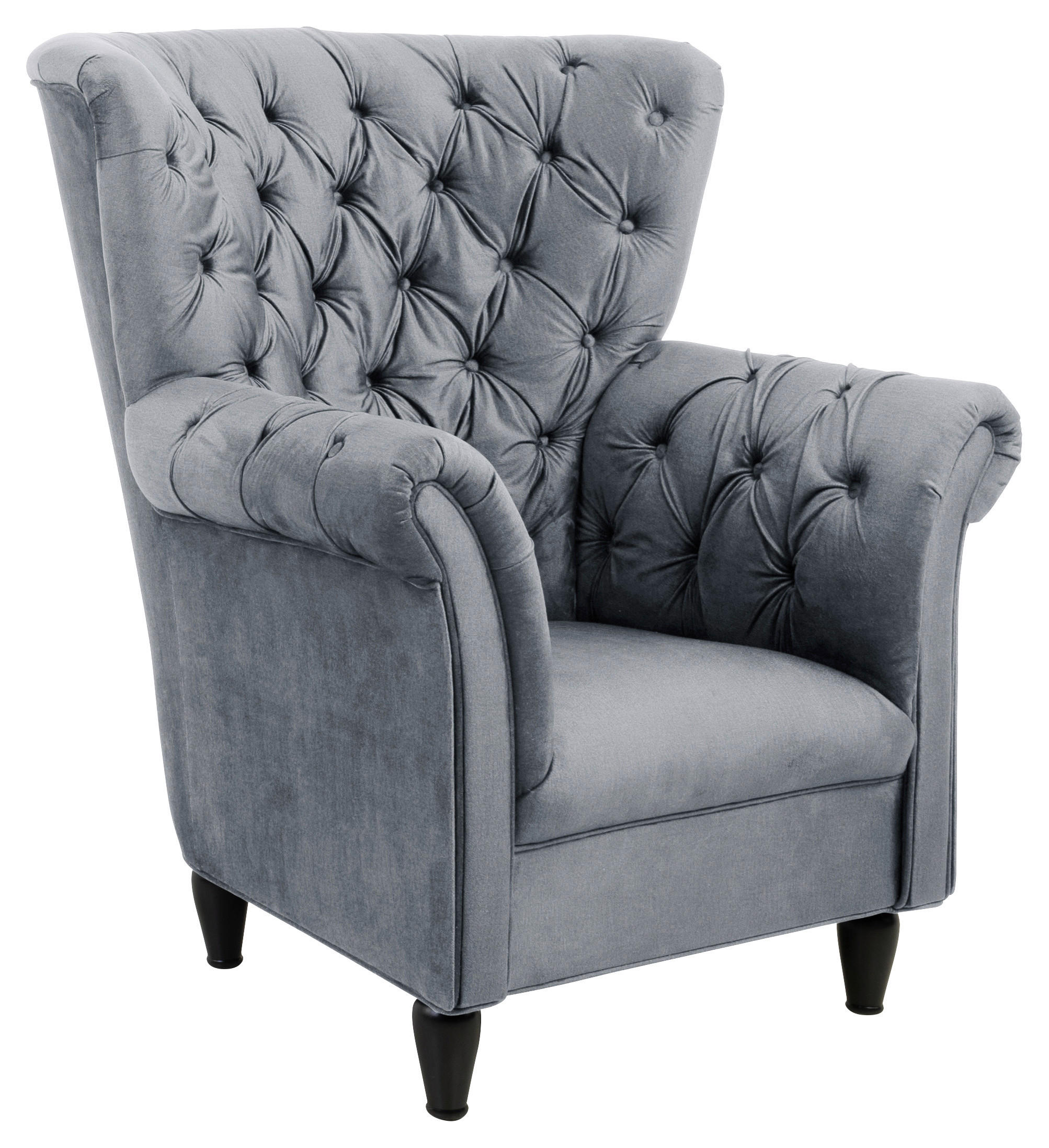 OHRENSESSEL Velours Grau  - Schwarz/Grau, Design, Holz/Textil (96/112/86cm) - MID.YOU