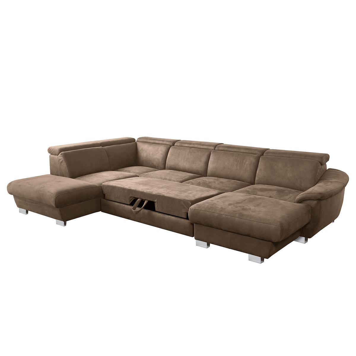 WOHNLANDSCHAFT  in Mikrofaser Braun  - Chromfarben/Braun, Design, Textil/Metall (273/347/238cm) - Livetastic