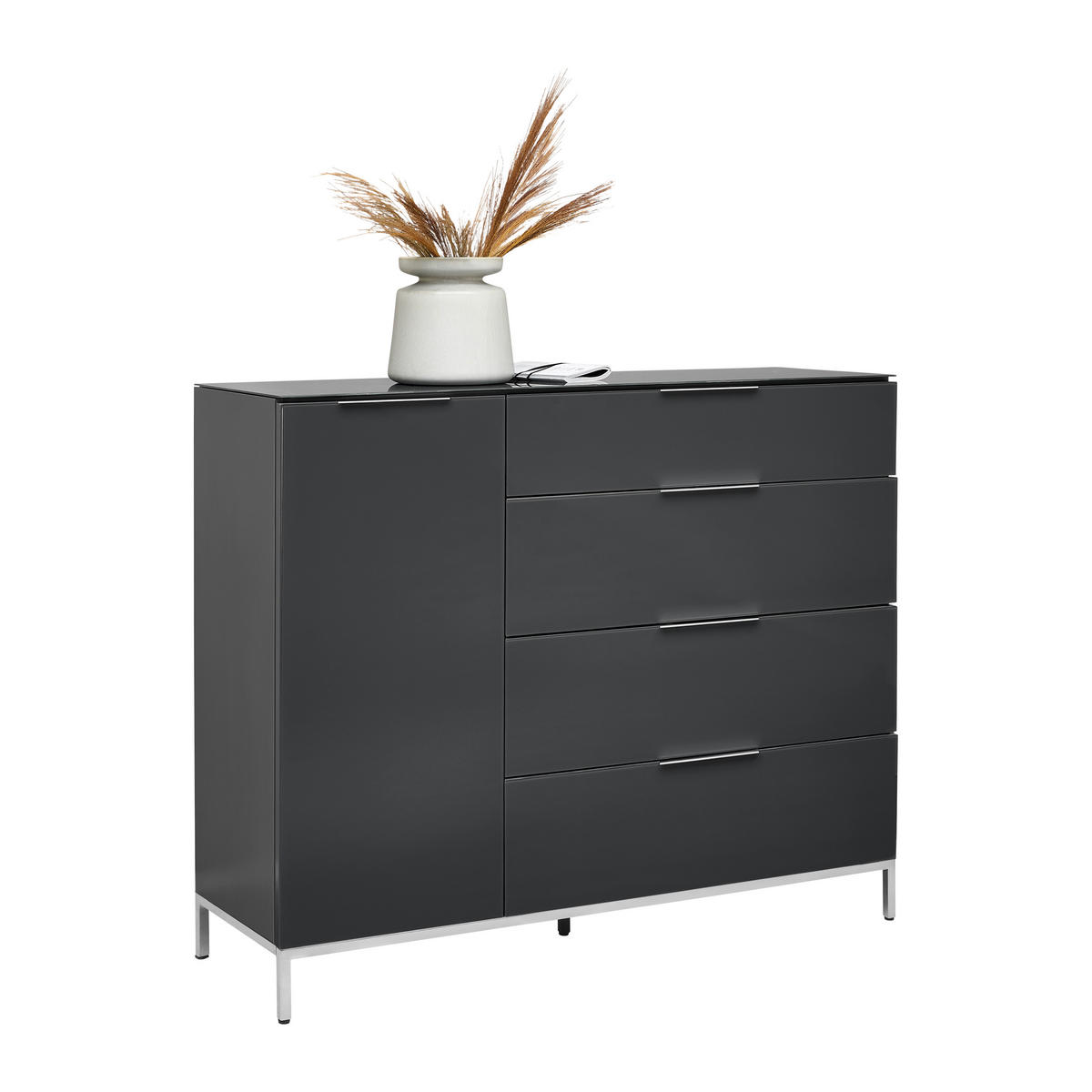 SIDEBOARD  in 135/101/40,5 cm  - Anthrazit/Alufarben, Design, Glas/Holzwerkstoff (135/101/40,5cm) - Voleo