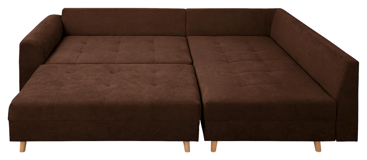 ECKSOFA inkl. Hocker Ariella in Mikrofaser Dunkelbraun  161/231 cm  - Dunkelbraun/Naturfarben, Design, Holz/Textil (161/231cm) - Livetastic