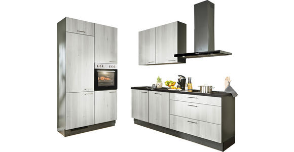 ECKKÜCHE 120/220 cm in Graphitfarben, Schwarz, Hellgrau - Tannenholzfarben/Hellgrau, Design, Holzwerkstoff/Metall (120/220cm) - Xora