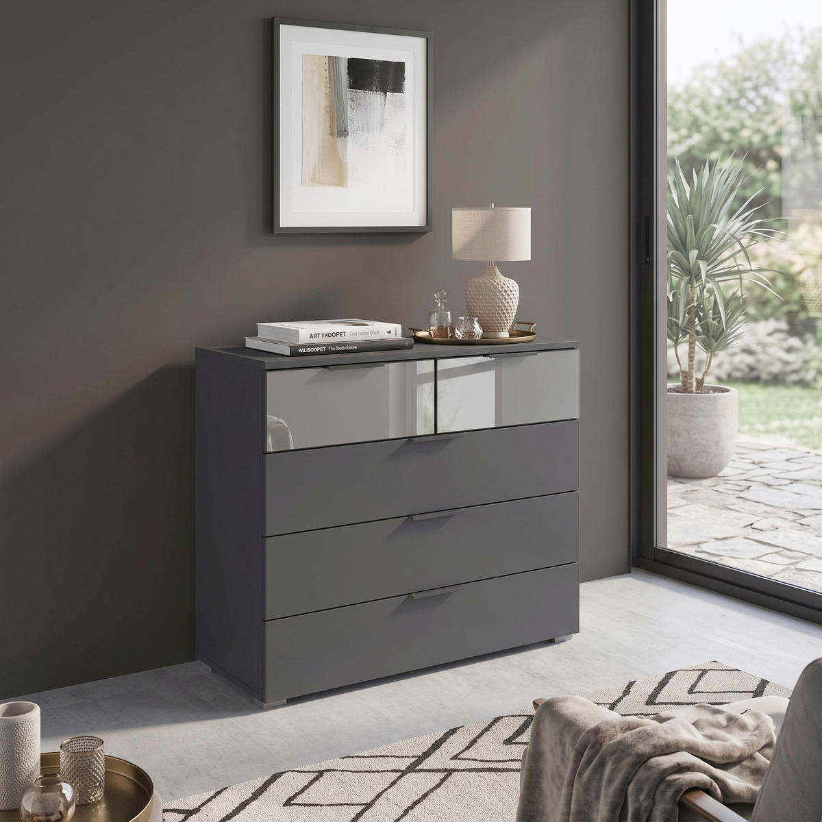 BYRÅ 80/81/42 cm  - aluminiumfärg/grå, Modern, metall/trämaterial (80/81/42cm) - Rauch Möbel