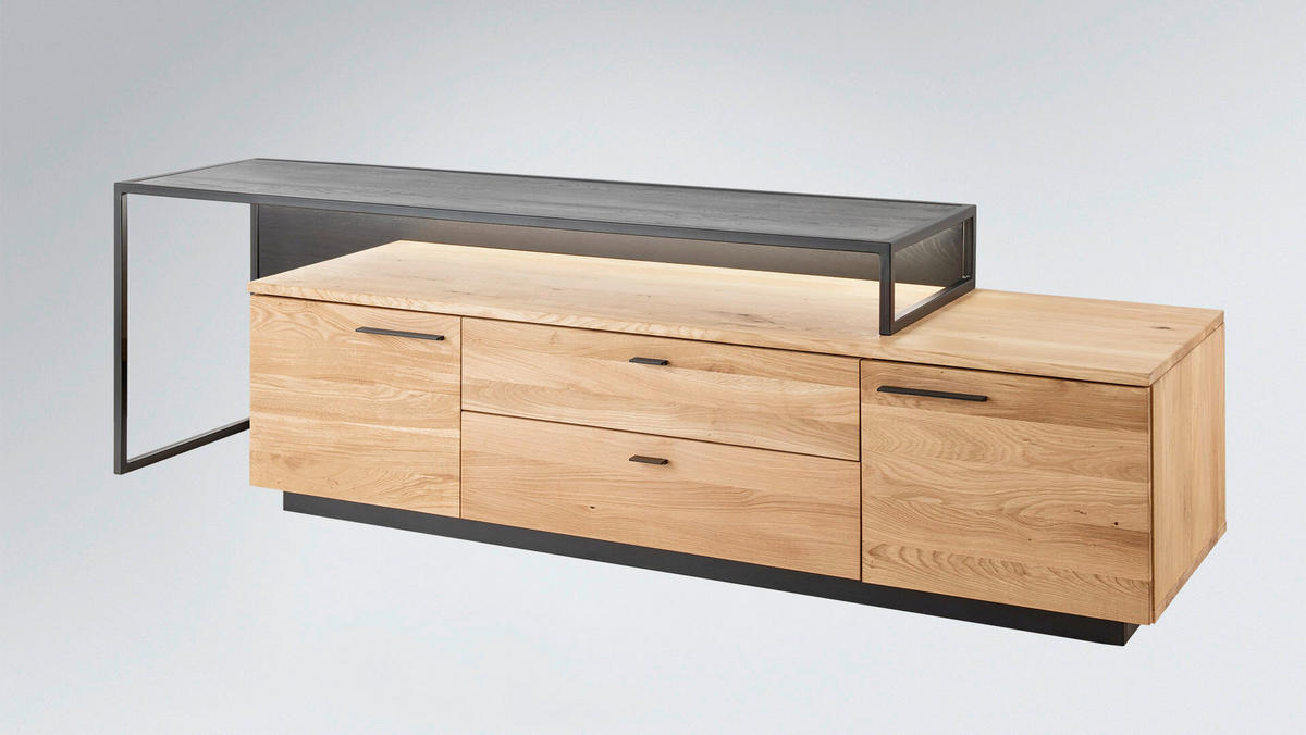 LOWBOARD  165/43/52 cm 2 Schublade(n) Typenauswahl, Beimöbel erhältlich, stehend  - Eichefarben/Schwarz, Design, Holz/Metall (165/43/52cm) - Linea Natura