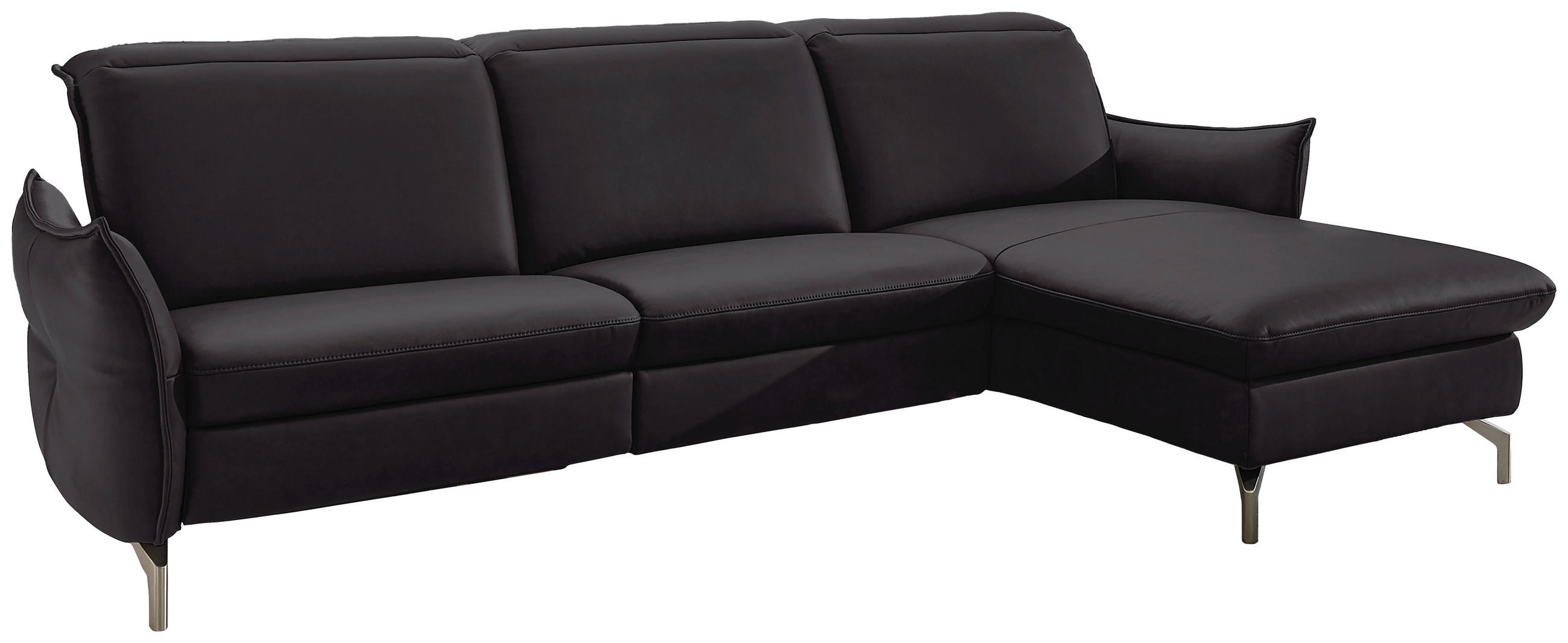 ECKSOFA in Lederlook (vegan) Schwarz  - Schwarz/Nickelfarben, Modern, Textil/Metall (233/179cm) - Livetastic