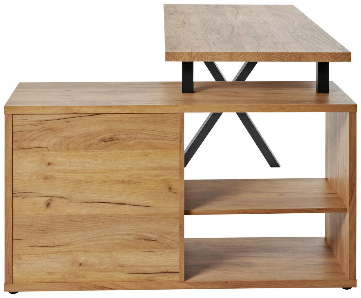 ECKSCHREIBTISCH 150/110/74 cm  in Schwarz, Eichefarben  - Eichefarben/Schwarz, MODERN, Holzwerkstoff/Metall (150/110/74cm) - MID.YOU