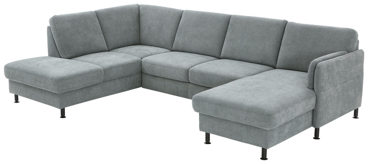 WOHNLANDSCHAFT in Webstoff Blaugrau  - Blaugrau/Schwarz, Konventionell, Textil/Metall (200/305/168cm) - Voleo