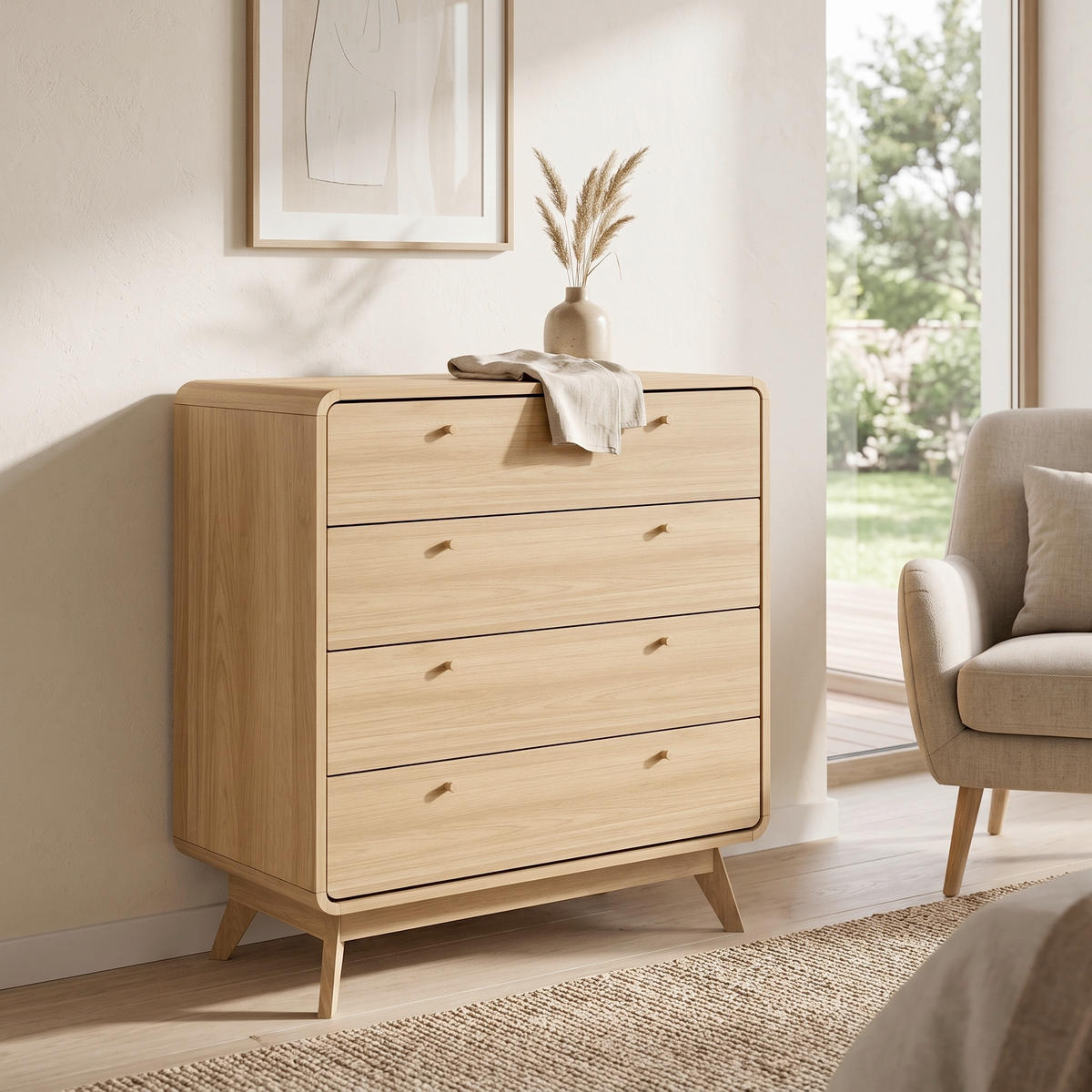 KOMMODE Cassie, 80/88/39 cm, 4 Schublade(n)  - Eichefarben/Naturfarben, Design, Holzwerkstoff (80/88/39cm) - MID.YOU