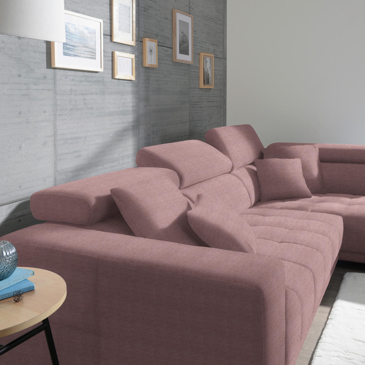 ECKSOFA in Mikrofaser Rosa  - Chromfarben/Rosa, Design, Textil/Metall (301/207cm) - Xora
