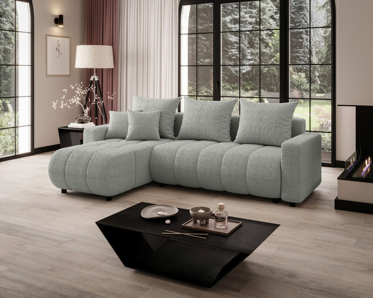 ECKSOFA  in Bouclé Hellgrau  - Hellgrau/Schwarz, MODERN, Kunststoff/Textil (150/240cm) - Carryhome