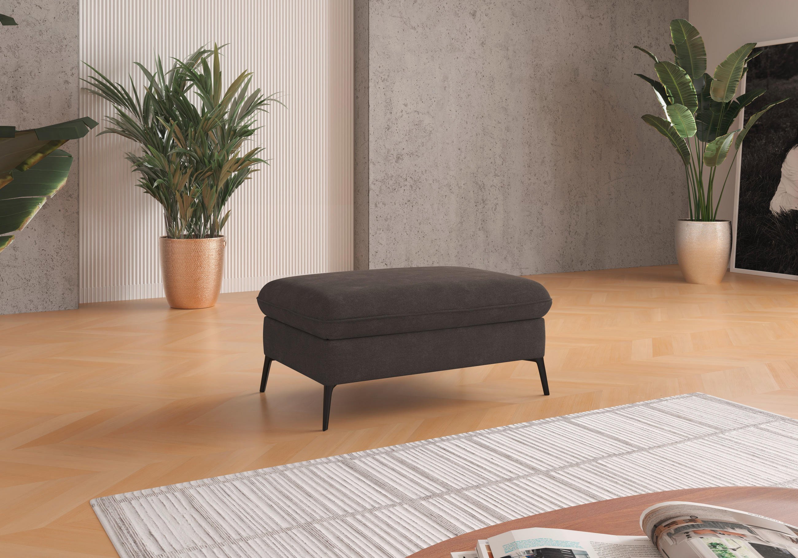 HOCKER in Textil Graphitfarben  - Creme/Schwarz, Konventionell, Textil/Metall (104/47/69cm) - Sit & More