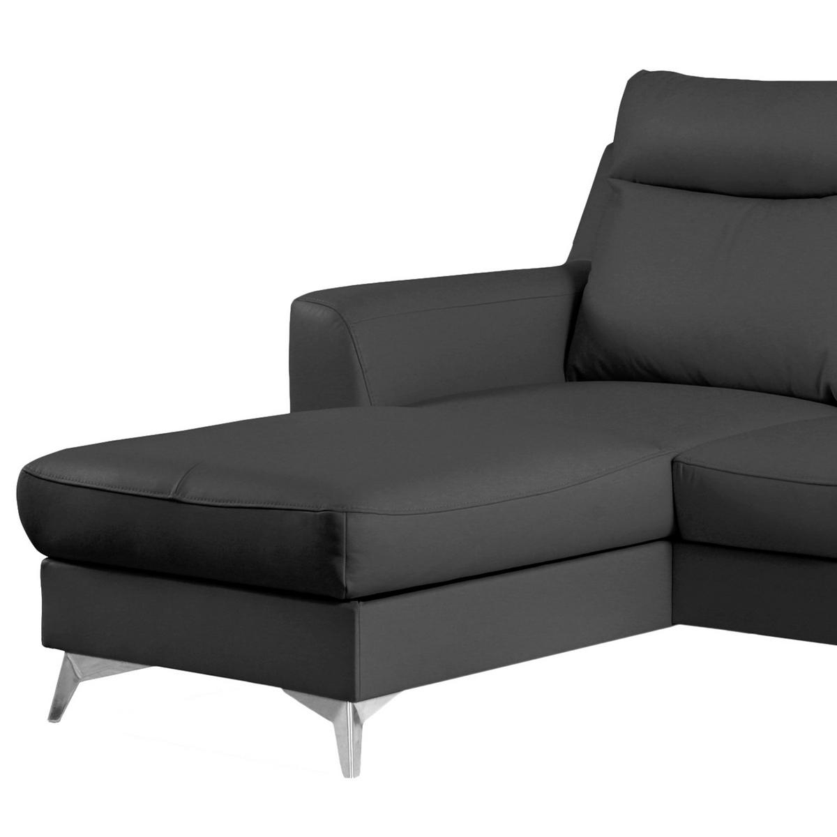 ECKSOFA Lederlook Echtleder Schwarz  - Chromfarben/Schwarz, Design, Leder/Textil (168/236cm) - Livetastic