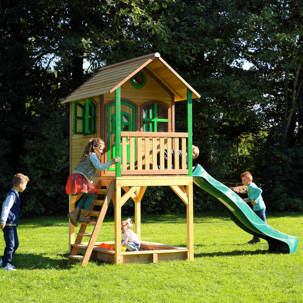 SPIELTURM 370/291/191 cm SPIELTURM SARAH  - Braun/Grün, KONVENTIONELL, Holz/Kunststoff (370/291/191cm) - Ambia Garden