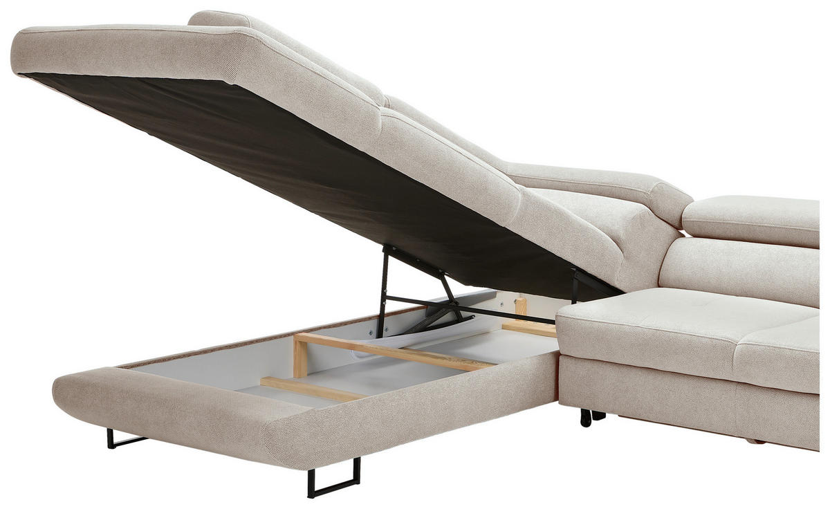 ECKSOFA in Webstoff Taupe  - Taupe/Schwarz, Design, Textil/Metall (235/280cm) - Hom`in