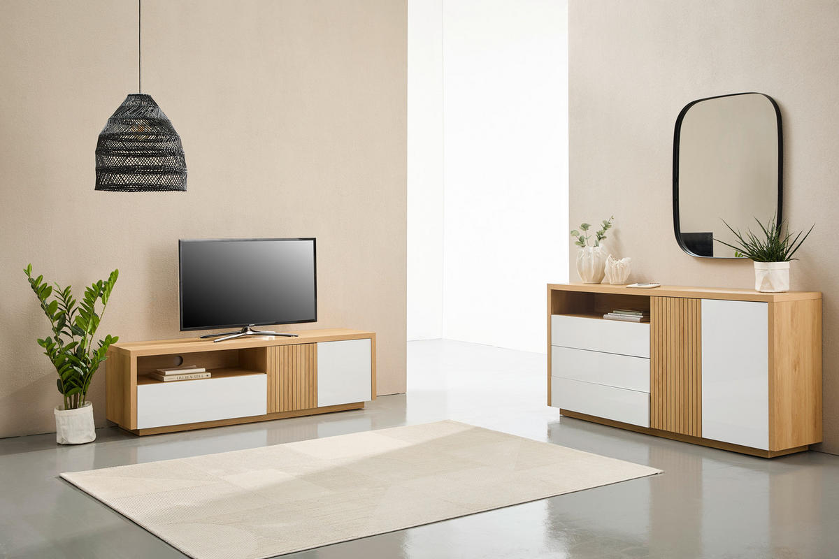 SIDEBOARD  in 162/82/40 cm  - Eichefarben/Weiß Hochglanz, KONVENTIONELL, Holzwerkstoff (162/82/40cm) - Xora