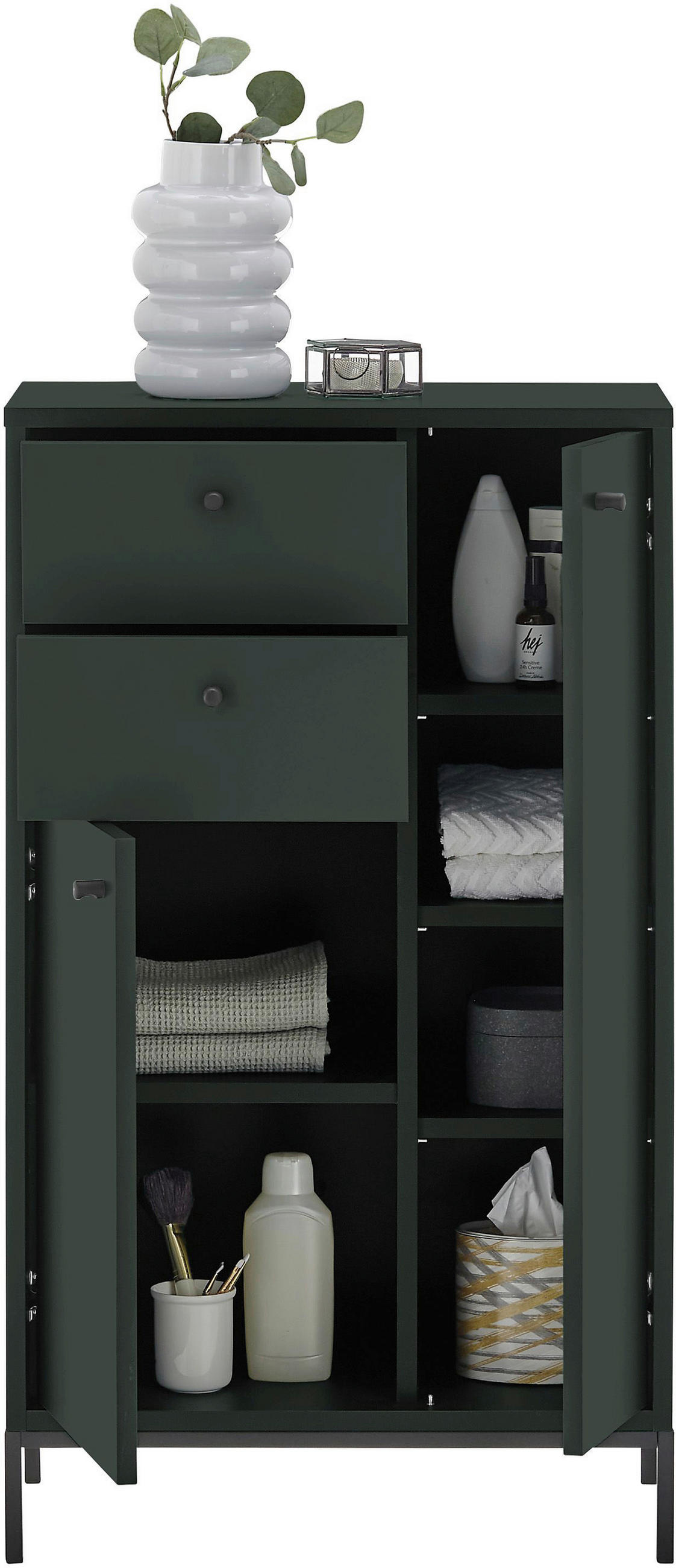 HIGHBOARD MOSGRON, 60/106/32 cm, 2 Schublade(n)  - Schwarz/Grün, KONVENTIONELL, Holzwerkstoff/Kunststoff (60/106/32cm) - Xora