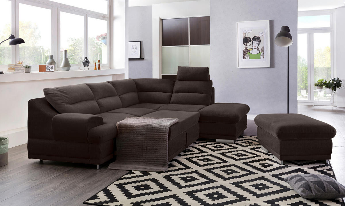 WOHNLANDSCHAFT Braun Velours  - Chromfarben/Braun, KONVENTIONELL, Textil/Metall (264/217cm) - MID.YOU