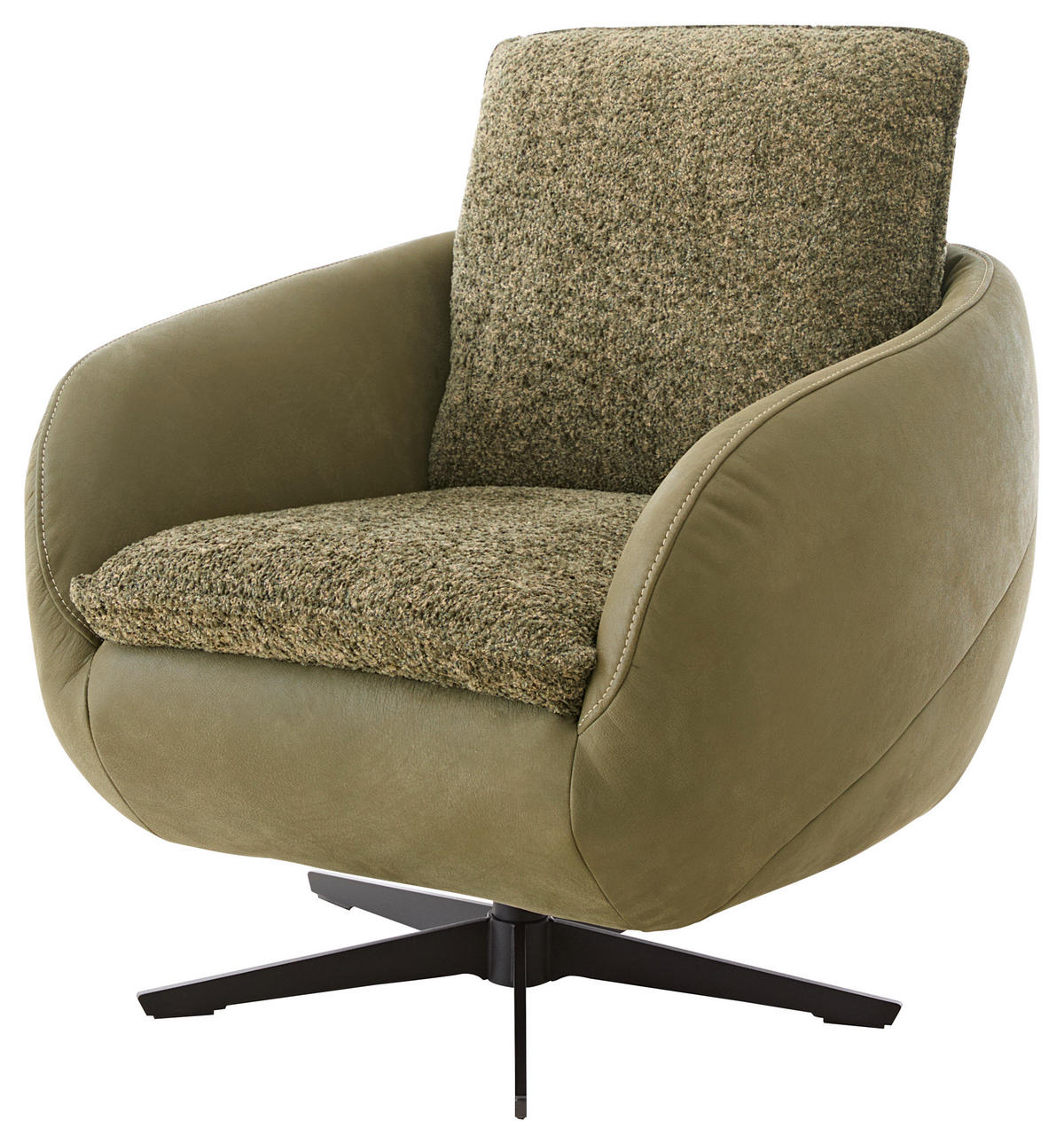 SESSEL in Flachgewebe Echtleder Dunkelgrün  - Dunkelgrün/Beige, Design, Leder/Textil (83/85/83cm) - Koinor