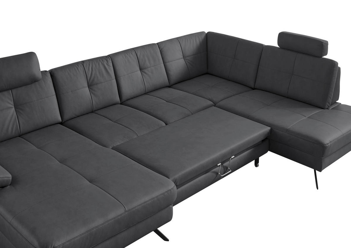 WOHNLANDSCHAFT in Lederlook, Mikrofaser Grau  - Schwarz/Grau, Design, Textil/Metall (179/343/220cm) - Beldomo System