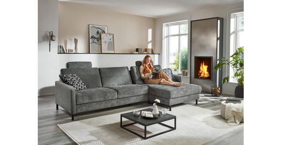 ECKSOFA in Chenille, Flachgewebe Dunkelgrau 316/175 cm - Dunkelgrau/Schwarz, Design, Textil/Metall (316/175cm) - Dieter Knoll