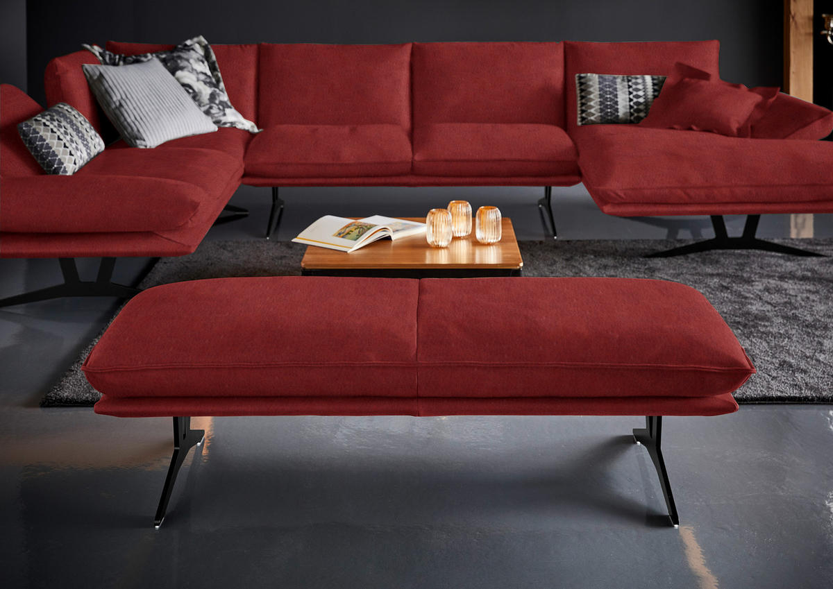 WOHNLANDSCHAFT in Echtleder Rot  - Rot/Schwarz, Natur, Leder/Metall (217/359/155cm) - Dieter Knoll