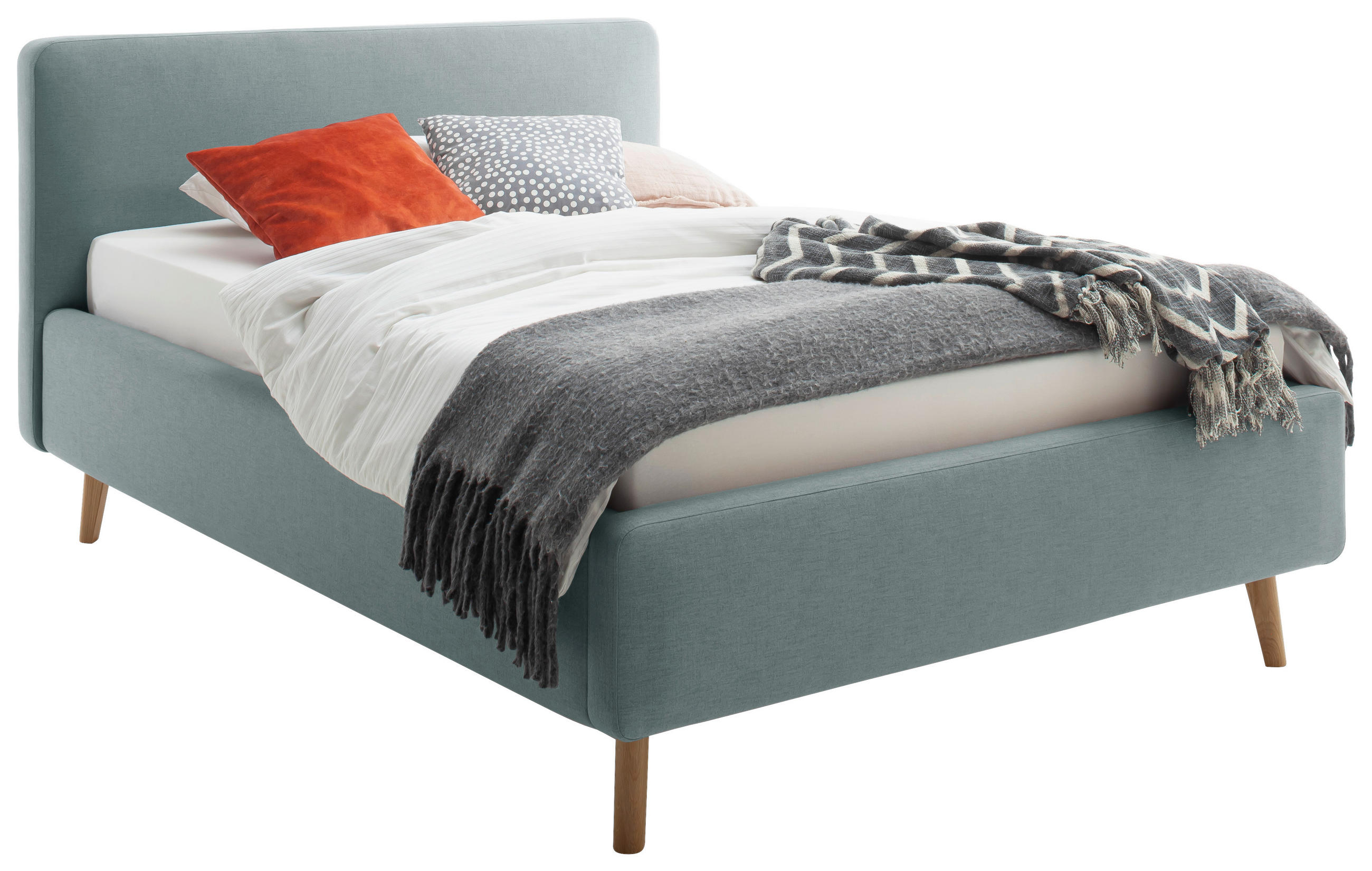 POLSTERBETT Bettkasten, Lattenroste Hellblau 140/200 cm  - Blau/Eichefarben, Design, Holz/Textil (140/200cm) - Livetastic