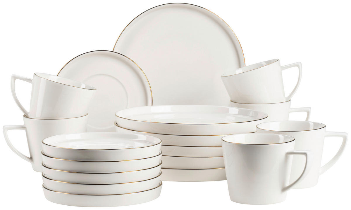 KAFFEESERVICE Sita 18-teilig  - Weiss/Goldfarben, Trend, Keramik - Mäser