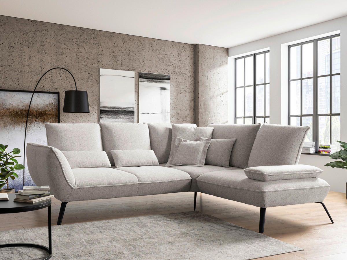 ECKSOFA Beige Flachgewebe, Struktur  - Beige/Schwarz, Design, Textil/Metall (259/233cm) - Moderano
