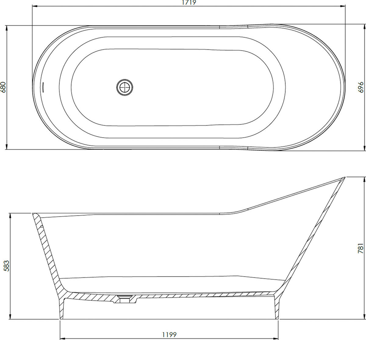 BADEWANNE freistehend   - Weiß/Grün, Basics, Stein (171,9/78,1/69,5cm) - Dieter Knoll