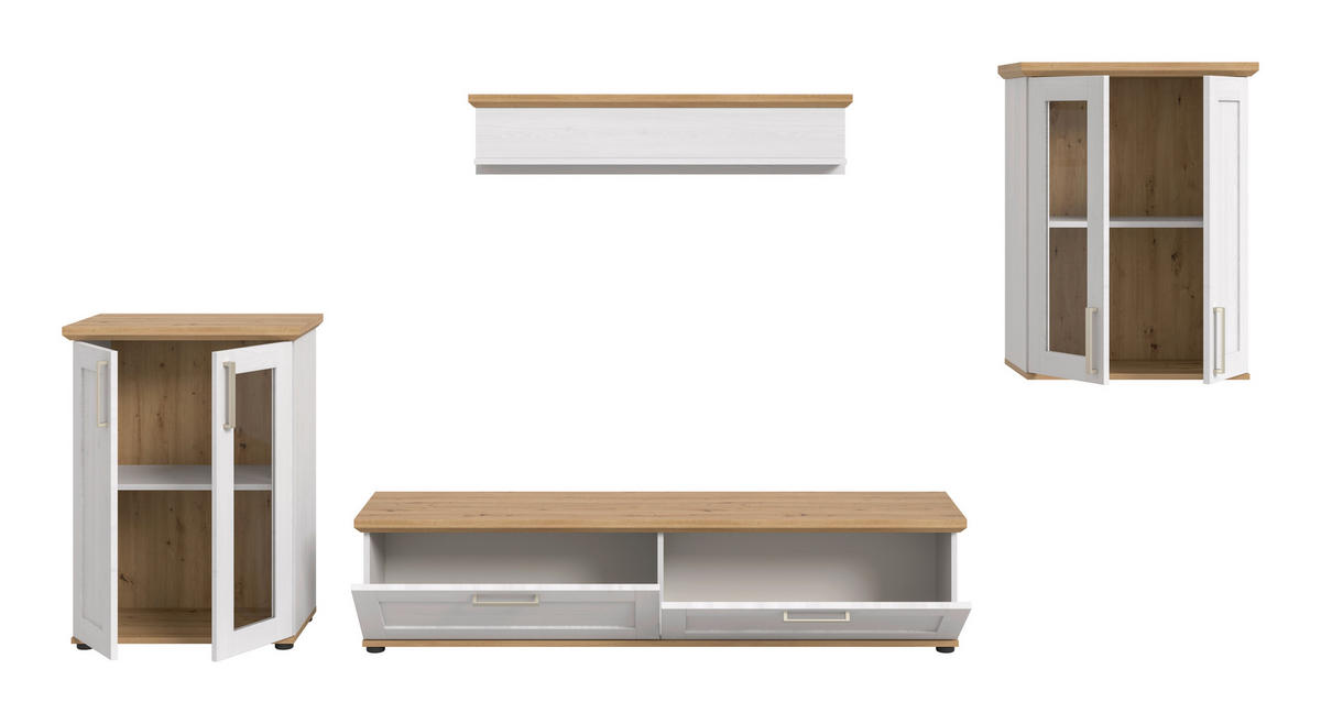 WOHNWAND 4-teilig  in Lärchefarben, Eiche Artisan  316/161/40 cm  - Silberfarben/Lärchefarben, Design, Holzwerkstoff/Kunststoff (316/161/40cm) - Livetastic