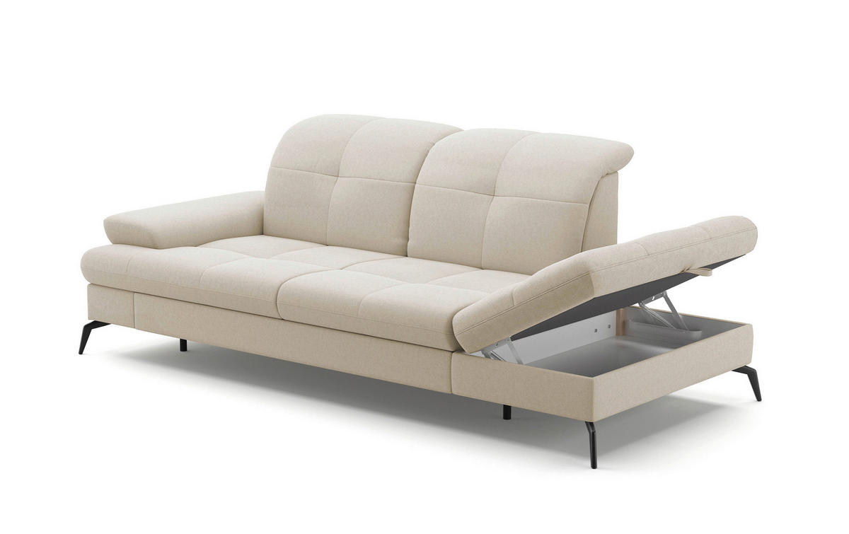 RÉCAMIERE in Flachgewebe Creme  - Creme/Schwarz, Konventionell, Textil/Metall (231/90/122cm) - Sit & More